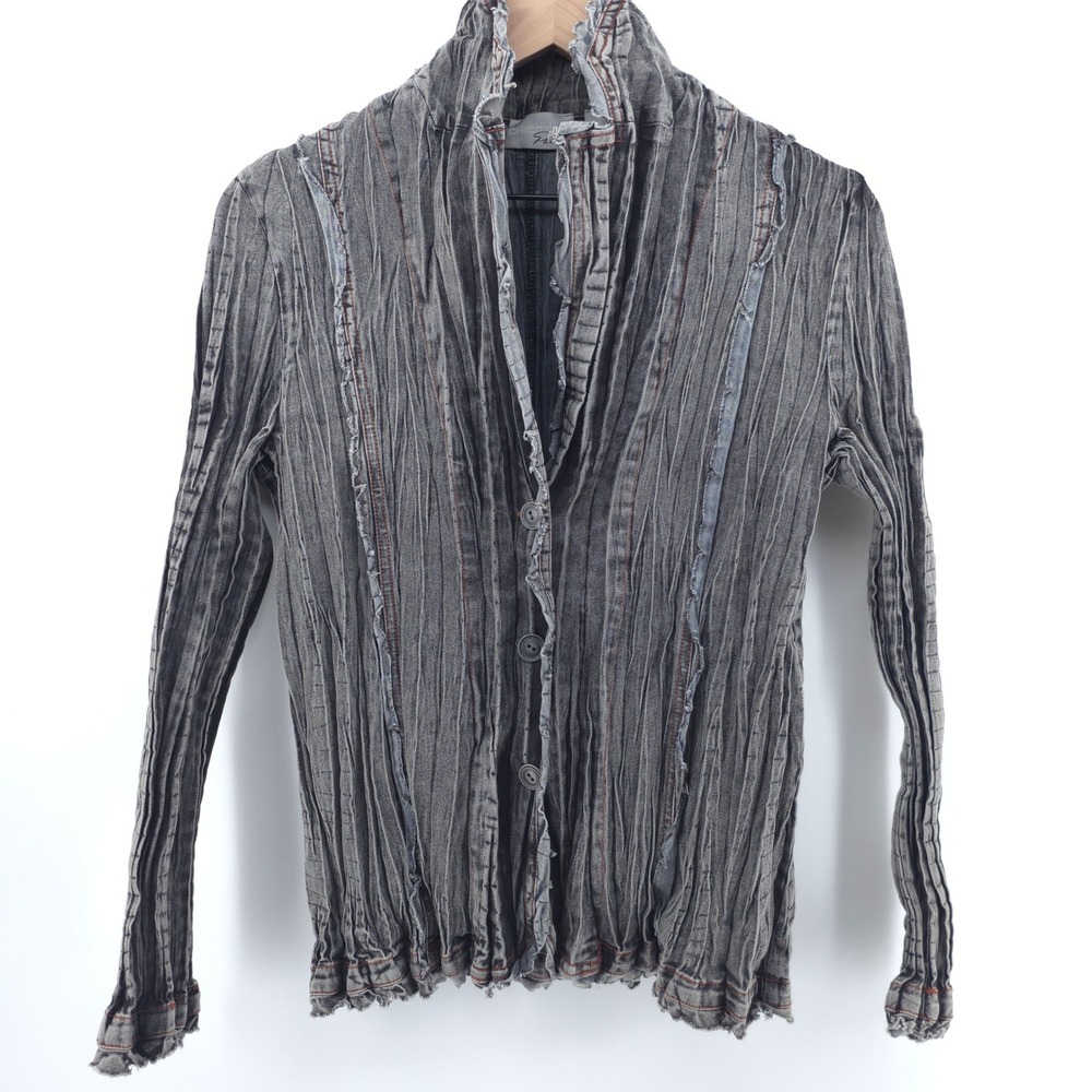 Chico's Women Jacket Platinum Size 1‎ (US 8) Gray Crinkle Pleated Art To Wear